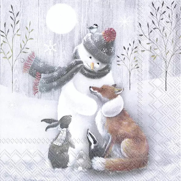 These Frosty Hug snowman and forest animals in snow European Decoupage Paper Napkins are of exceptional quality. 3 ply. Ideal Decoupage Paper for Scrapbooking