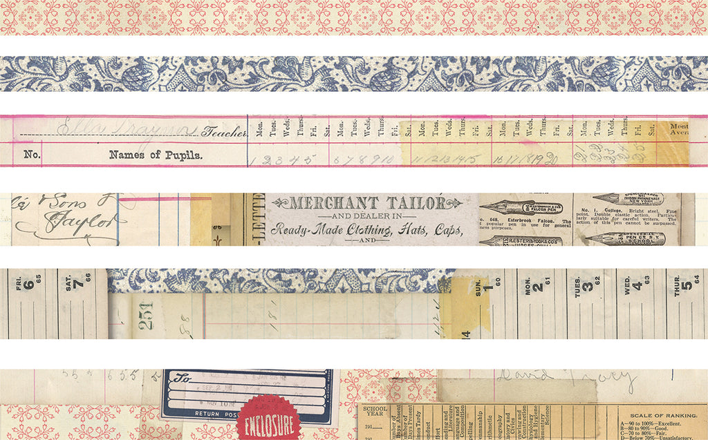 Tim Holtz Idea-Ology Merchant Design Tape can be used for project embellishments and borders. Adhesive backed. Each package contains multiple rolls and designs. Perfect for Decoupage