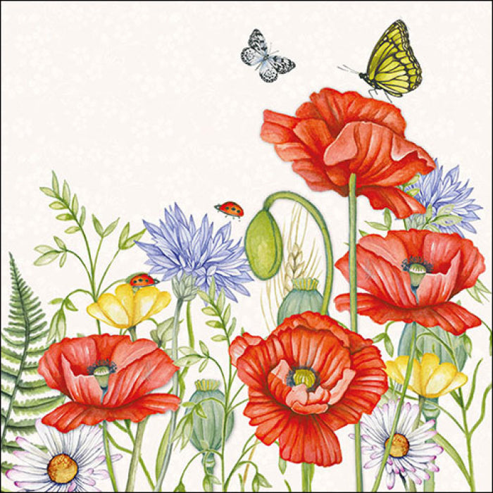 These floral Summertime white European Decoupage Paper Napkins are of exceptional quality. 3 ply. Ideal Decoupage craft paper for Scrapbooking