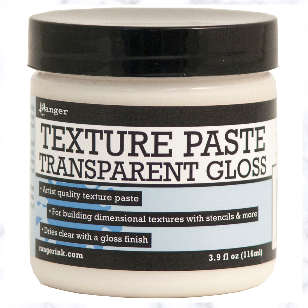 Ranger Texture Paste 4oz - Transparent Gloss. This artist quality texture paste is ideal for adding dimensional layers onto a variety of surfaces