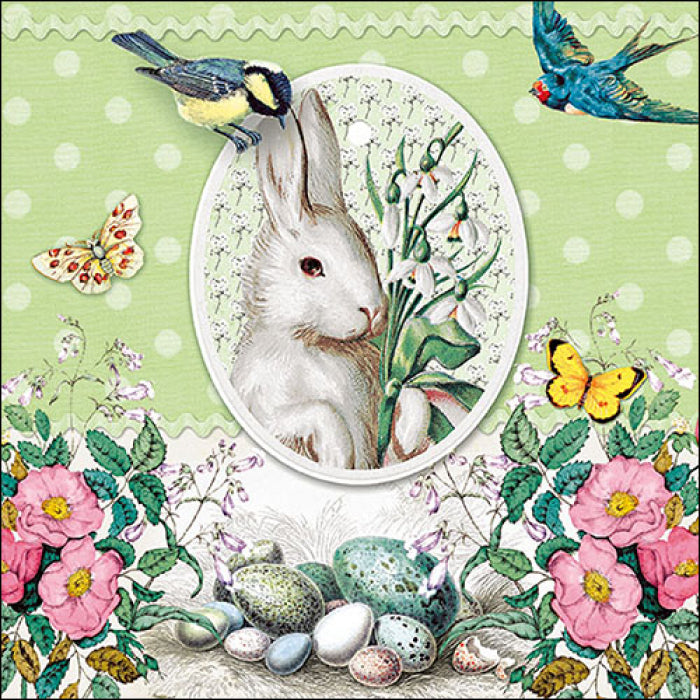 These White Rabbit Easter European Decoupage Paper Napkins are of exceptional quality. 3 ply. Ideal Decoupage craft paper for Scrapbooking