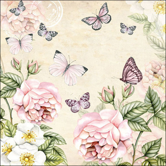 These butterfly floral Botanical cream colored European Decoupage Paper Napkins are of exceptional quality. 3 ply. Ideal Decoupage craft paper for Scrapbooking
