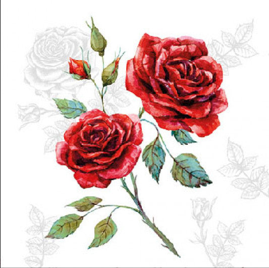 These red rose floral European Decoupage Paper Napkins are of exceptional quality. 3 ply. Ideal Decoupage craft paper for Scrapbooking, Mixed Media