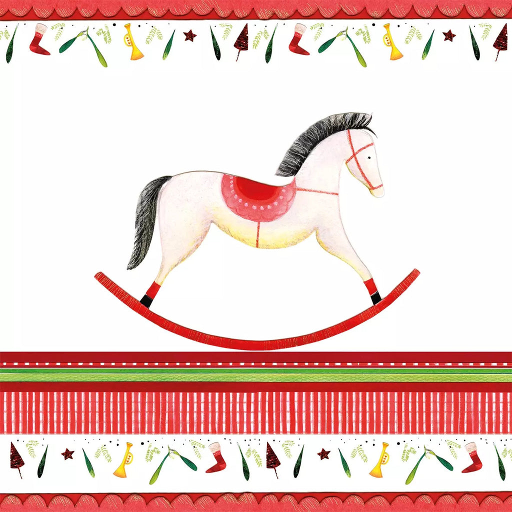 These red PPD Rocking Horse European Decoupage Paper Napkins are of exceptional quality. 3 ply. Ideal Decoupage craft paper for Scrapbooking