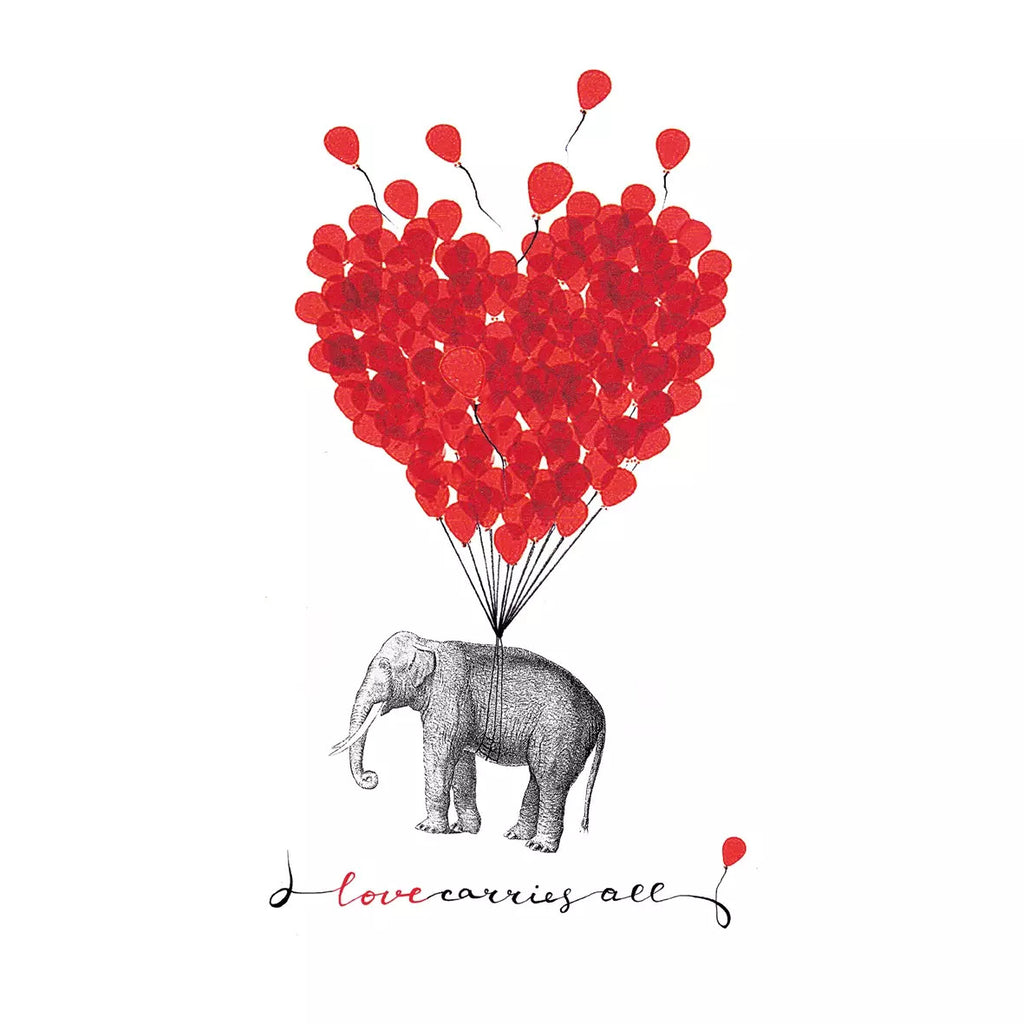 Love Carries All elephant and red hearts European Decoupage Paper Napkins of exceptional quality. 3 ply. Ideal Decoupage Paper for Collage