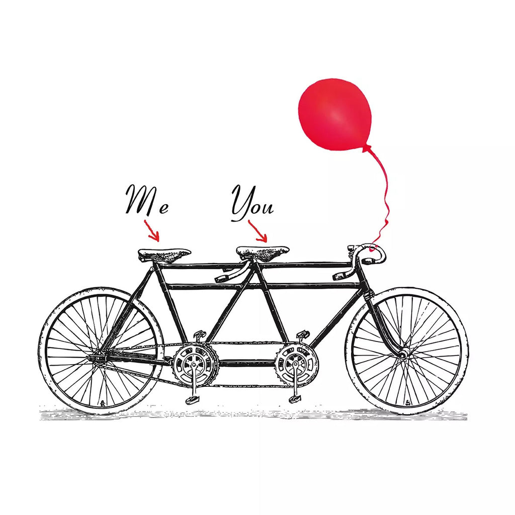 You and Me European Decoupage Paper Napkins of exceptional quality. Bicycle and red balloon. 3 ply. Ideal Decoupage Paper for Collage, Scrapbooking