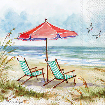Beach Chairs European Decoupage Paper Napkins of exceptional quality. 3 ply. Ideal Decoupage Paper for Collage, Scrapbooking, Mixed Media
