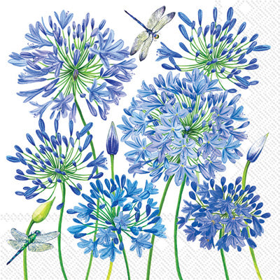 Blue Agapanthus European Decoupage Paper Napkins of exceptional quality. 3 ply. Ideal Decoupage Paper for Collage, Scrapbooking