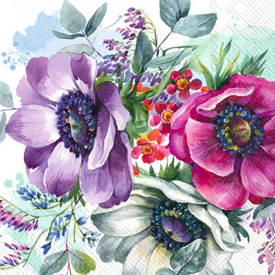 Nora bunch pink and purple floral European Decoupage Paper Napkins of exceptional quality. 3 ply. Ideal Decoupage Paper for Collage
