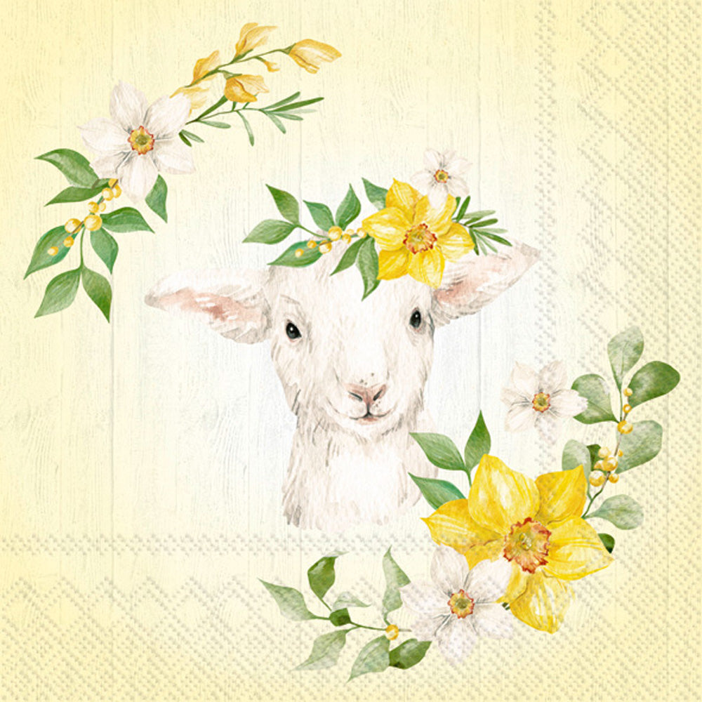 Yellow lamb European Decoupage Paper Napkins of exceptional quality. 3 ply. Ideal Decoupage Paper for Collage, Scrapbooking, Mixed Media