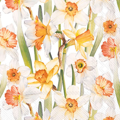 Daffodil Joy orange and white European Decoupage Paper Napkins of exceptional quality. 3 ply. Ideal Decoupage Paper for Collage, Scrapbooking