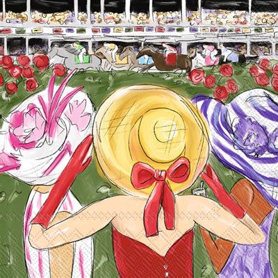 Ladies at horse race in colorful hats. European Decoupage Paper Napkins of exceptional quality. 3 ply. Ideal Decoupage Paper for Collage, Scrapbooking