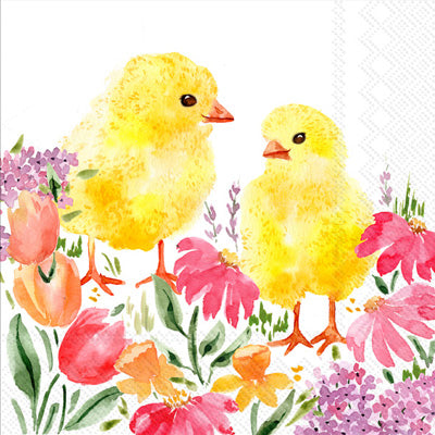 Yellow chicks Easter Garden European Decoupage Paper Napkins of exceptional quality. 3 ply. Ideal Decoupage Paper for Collage, Scrapbooking