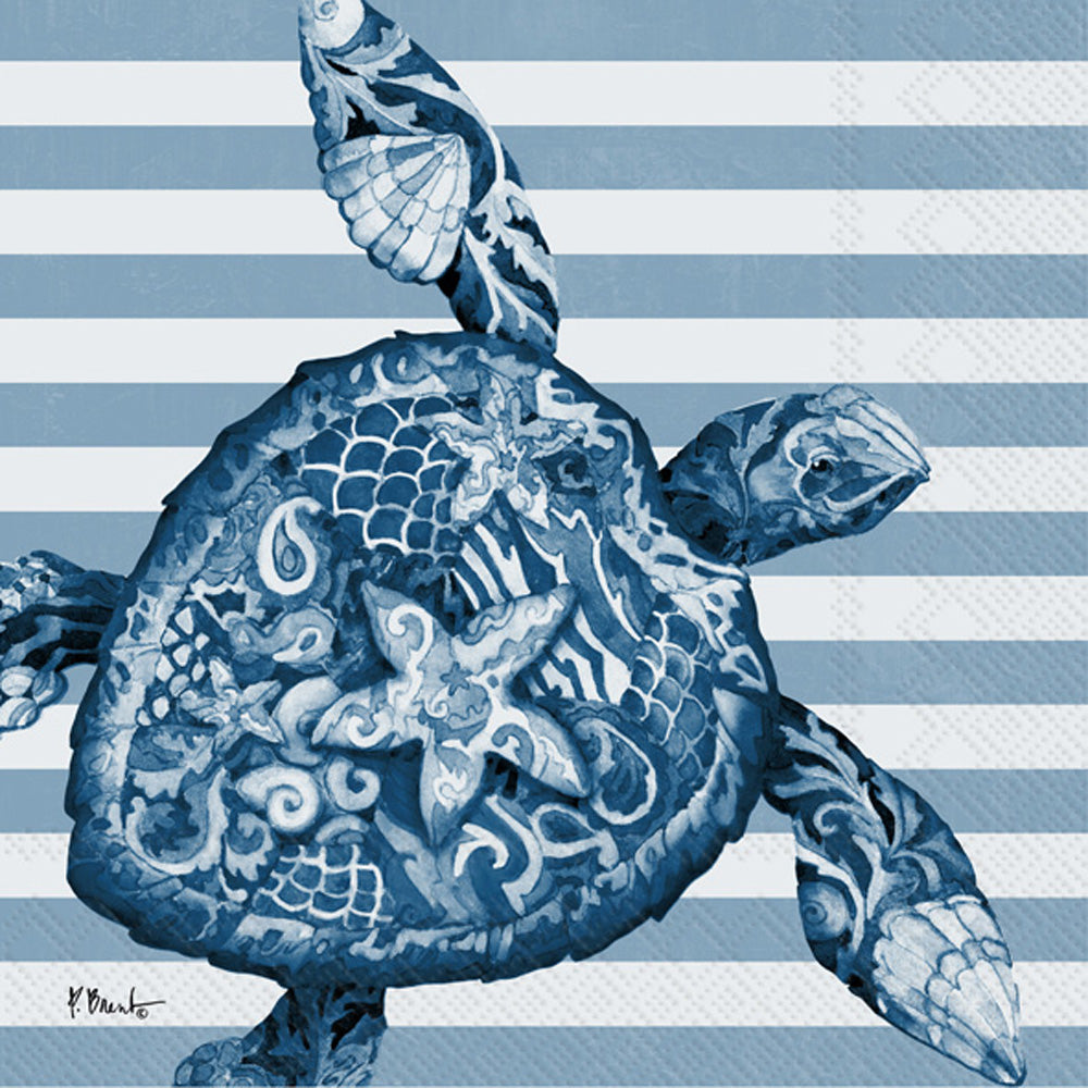 Blue and white Nassau Sea Turtle European Decoupage Paper Napkins of exceptional quality. 3 ply. Ideal Decoupage Paper for Collage, Scrapbooking, Mixed Media