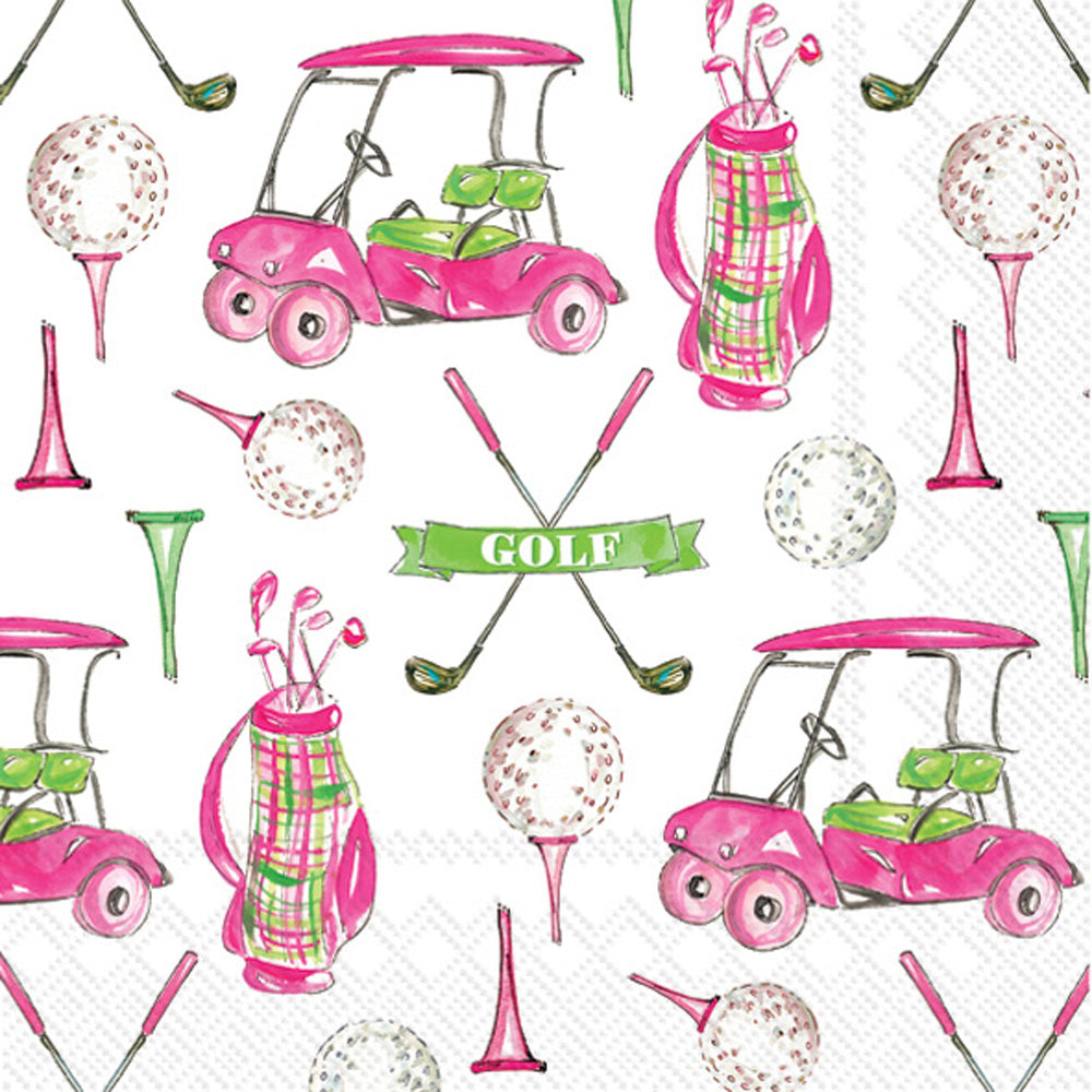 Girly Golf themed pink, green and white European Decoupage Craft Paper Napkins of exceptional quality. 3 ply. Ideal decorative craft paper