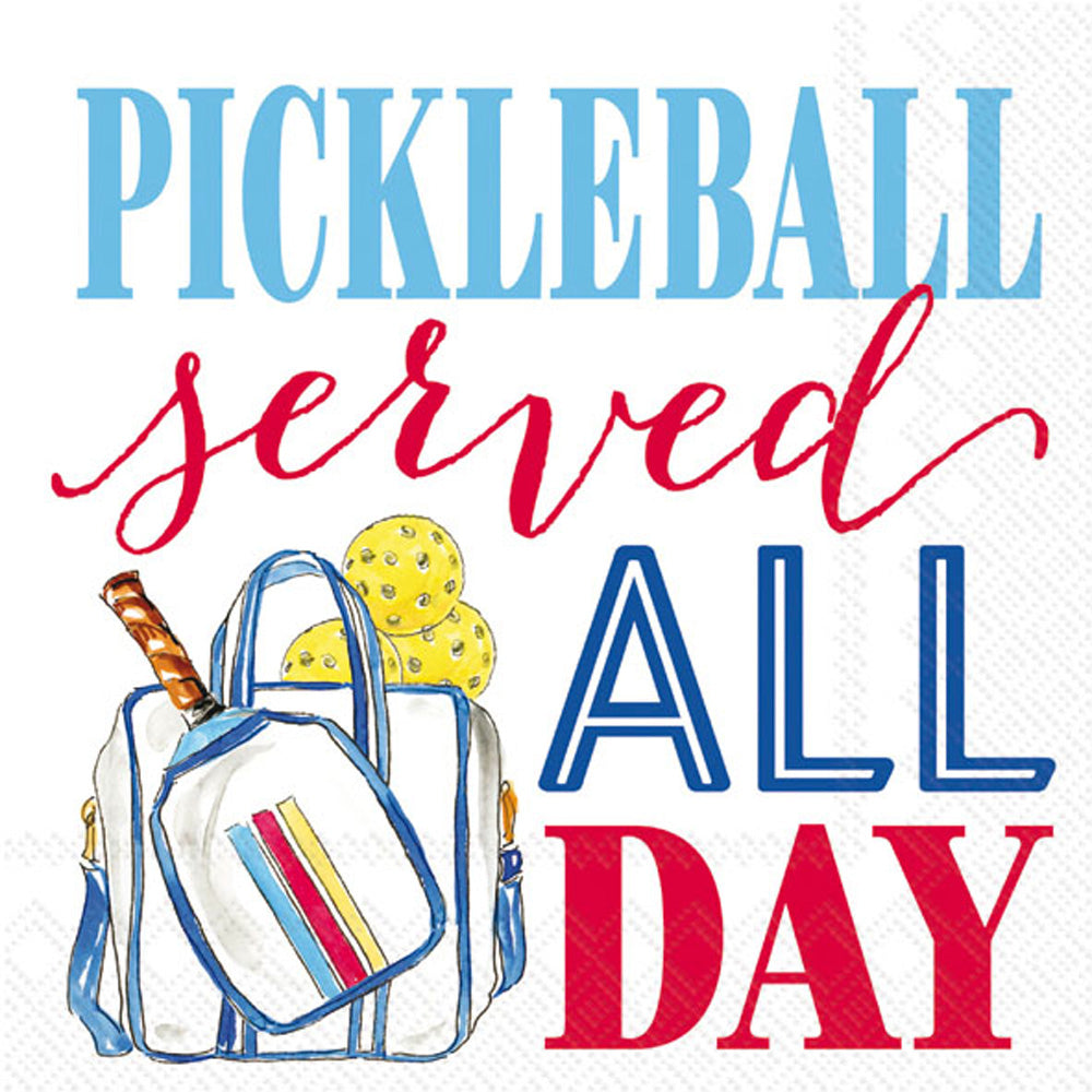 Pickleball themed racquet, bag and balls red and blue European Decoupage Craft Paper Napkins of exceptional quality. 3 ply. Ideal decorative craft paper. 