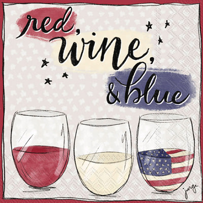 Patriotic wine themed Red white and blue European Decoupage Craft Paper Napkins of exceptional quality. 3 ply. Ideal decorative craft paper.