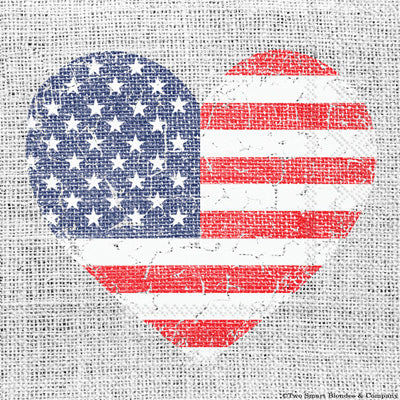Patriotic American Flag heart red whit and blue European Decoupage Craft Paper Napkins of exceptional quality. 3 ply. Ideal decorative craft paper