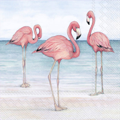 Pink Flamingo Trio on beach European Decoupage Craft Paper Napkins of exceptional quality. 3 ply. Ideal decorative craft paper.