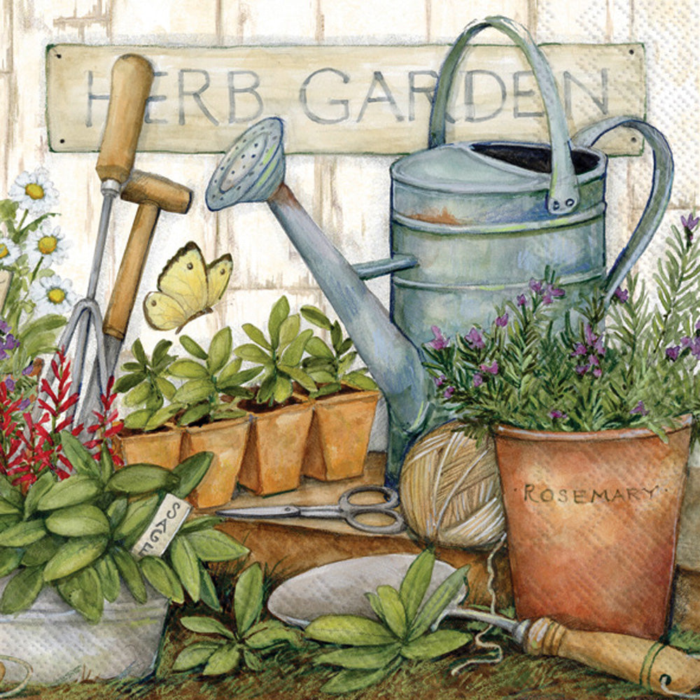 Herb Garden colorful pots and watering can European Decoupage Craft Paper Napkins of exceptional quality. 3 ply. Ideal decorative craft paper.