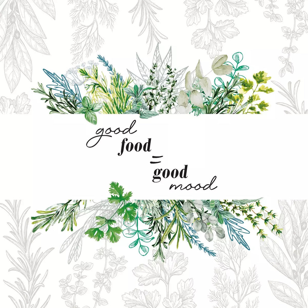 Good Food Good Mood green floral European Decoupage Craft Paper Napkins of exceptional quality. 3 ply. Ideal decorative craft paper 