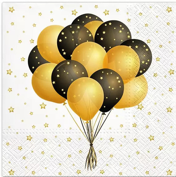 Brown and gold party balloons European Decoupage Craft Paper Napkins of exceptional quality. 3 ply. Ideal decorative craft paper Decoupage Paper for Collage