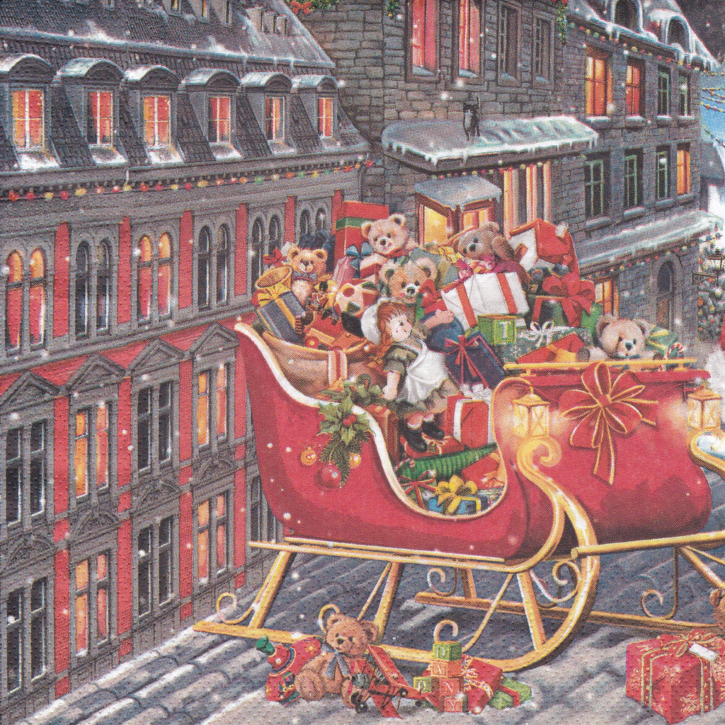 Santa with Reindeers on roof European Decoupage Craft Paper Napkins of exceptional quality. 3 ply. Ideal decorative craft paper Decoupage Paper for Collage, Scrapbooking