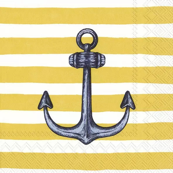 Yellow and white striped Sailors Anchor Craft Paper Napkin for Decoupage, Scrapbooking, Collage