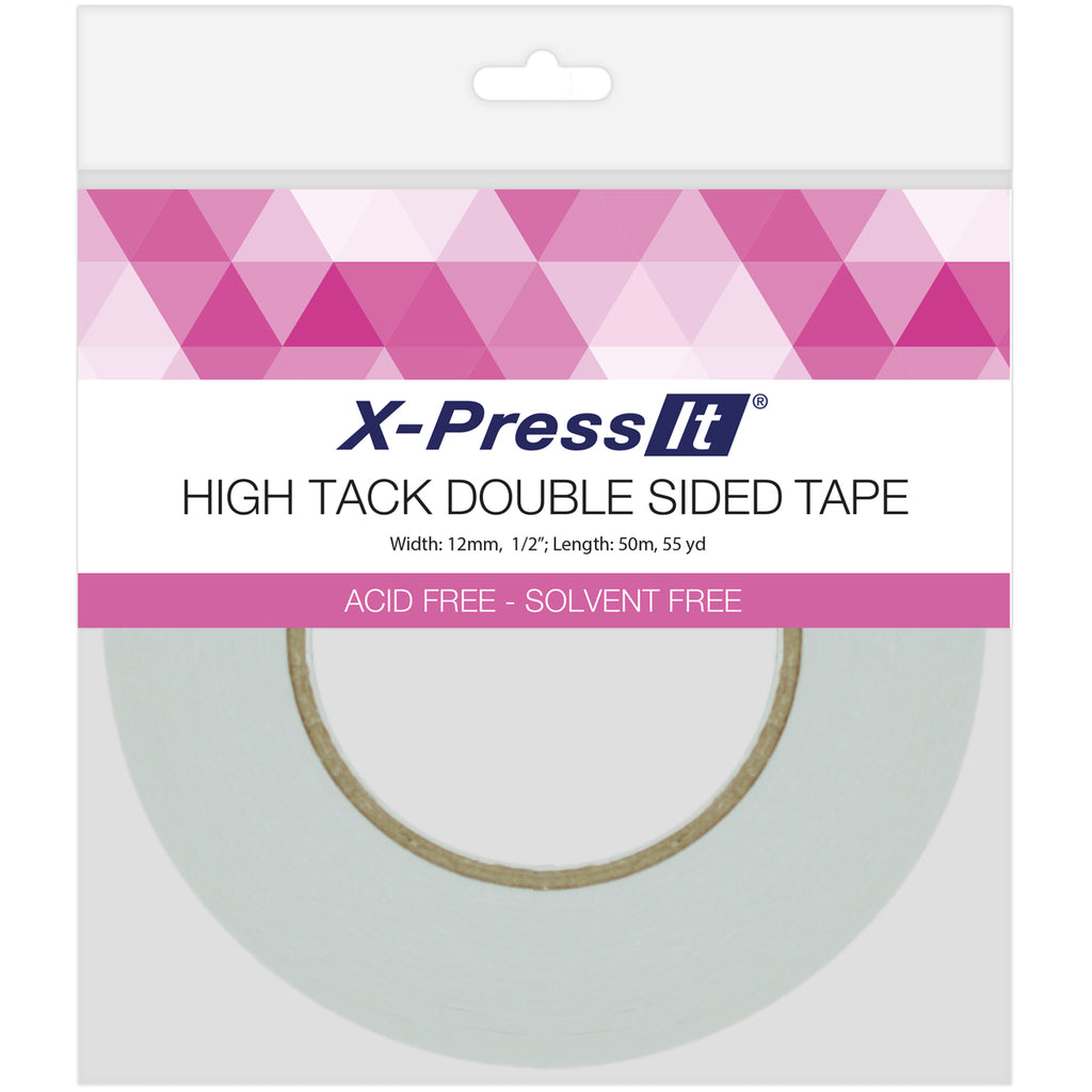 X-Press It is a high tack, double-sided tape that is extra strong, heat-resistant, acid-free & solvent-free. Easily applied by hand and offers a high grip on metals, glass, wood, paper, plastic, fabric