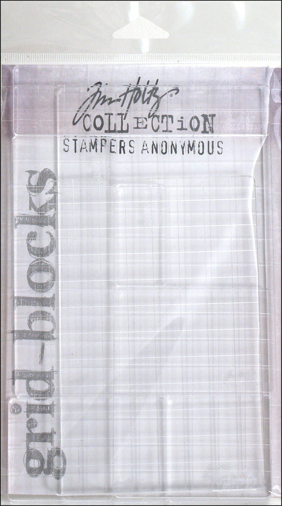 Tim Holtz Acrylic Stamping Grid Blocks 9/Pkg These blocks have an etched grid-like pattern for easy placement and accuracy. Great to use with clear and cling mount stamps. 9 blocks in assorted sizes.
