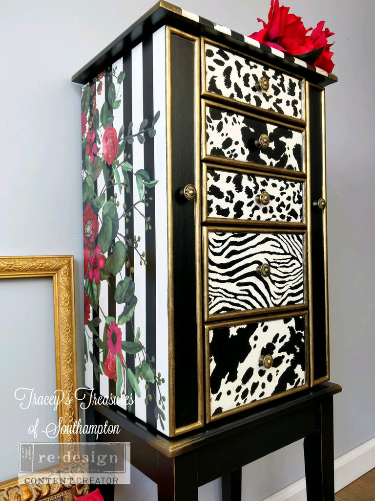 ReDesign with Prima Animal Patterns Decor Transfers® are easy to use rub-on transfers for Furniture and Mixed Media uses. Simply peel, rub-on and transfer