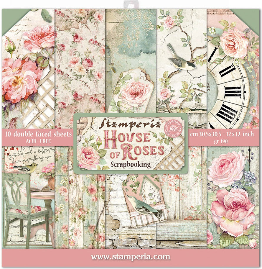 Beautiful House of Roses Stamperia Scrapbooking Paper Set. These beautiful high quality papers by Stamperia are themed sets with coordinating designs. They are 190g weight. Perfect for your next Decoupage Craft