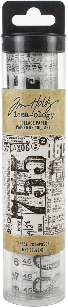Beautiful Typeset Tim Holtz Idea-ology semi-transparent Collage Paper Roll. Size 6 feet by 6 inches. Imported. Ideal for Decoupage, Scrapbooking