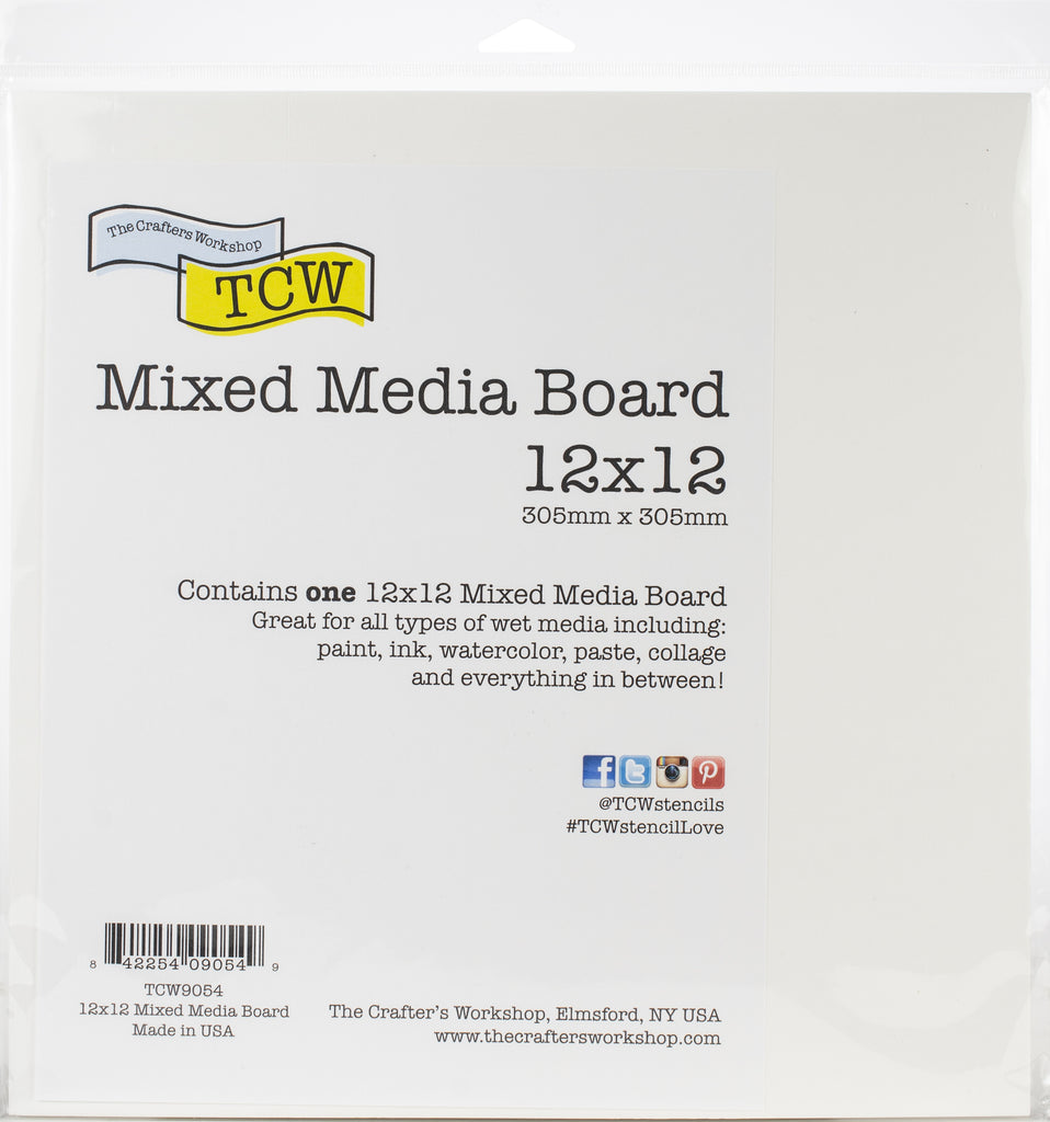 Contains one 12x12 inch white mixed media board by TCW The CraftersWorkshop
