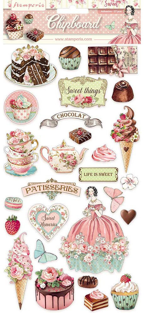 Stamperia Sweety Chipboard Die Cuts have an adhesive backing. They feature beautiful collections designed by top European artists.