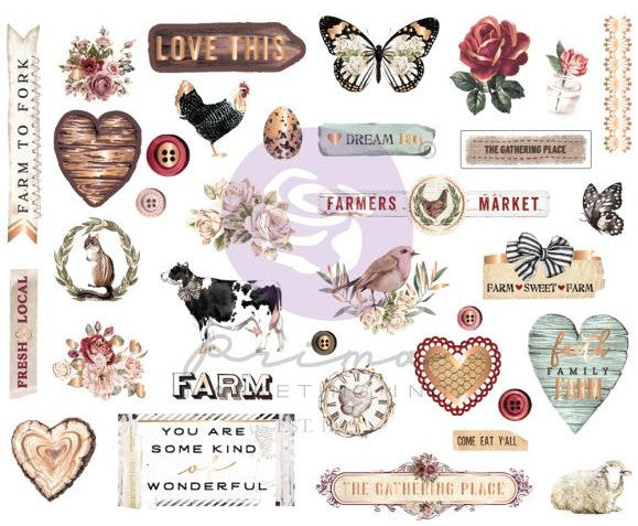 Prima Marketing's Farm Sweet Farm Chipboard Stickers, 35 pieces