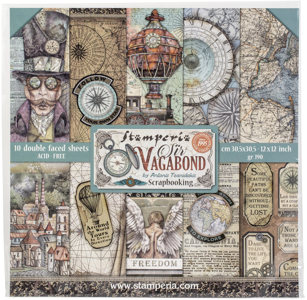Beautiful Sir Vagabond Stamperia Scrapbooking Paper Set. These beautiful high quality papers by Stamperia are themed sets with coordinating designs. They are 190g weight. Perfect for your next Decoupage Craft
