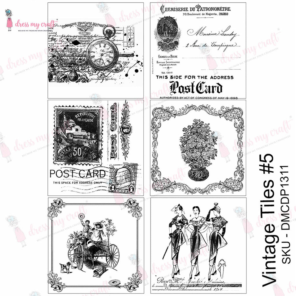 Shop Vintage Tile Dress My Craft Transfer Me Papers for Craft Projects. Incredibly beautiful. Vibrant and Crisp transfer image. Perfect for Furniture Upcycle, DIY projects, Craft projects, Mixed Media, Decoupage Art and more.