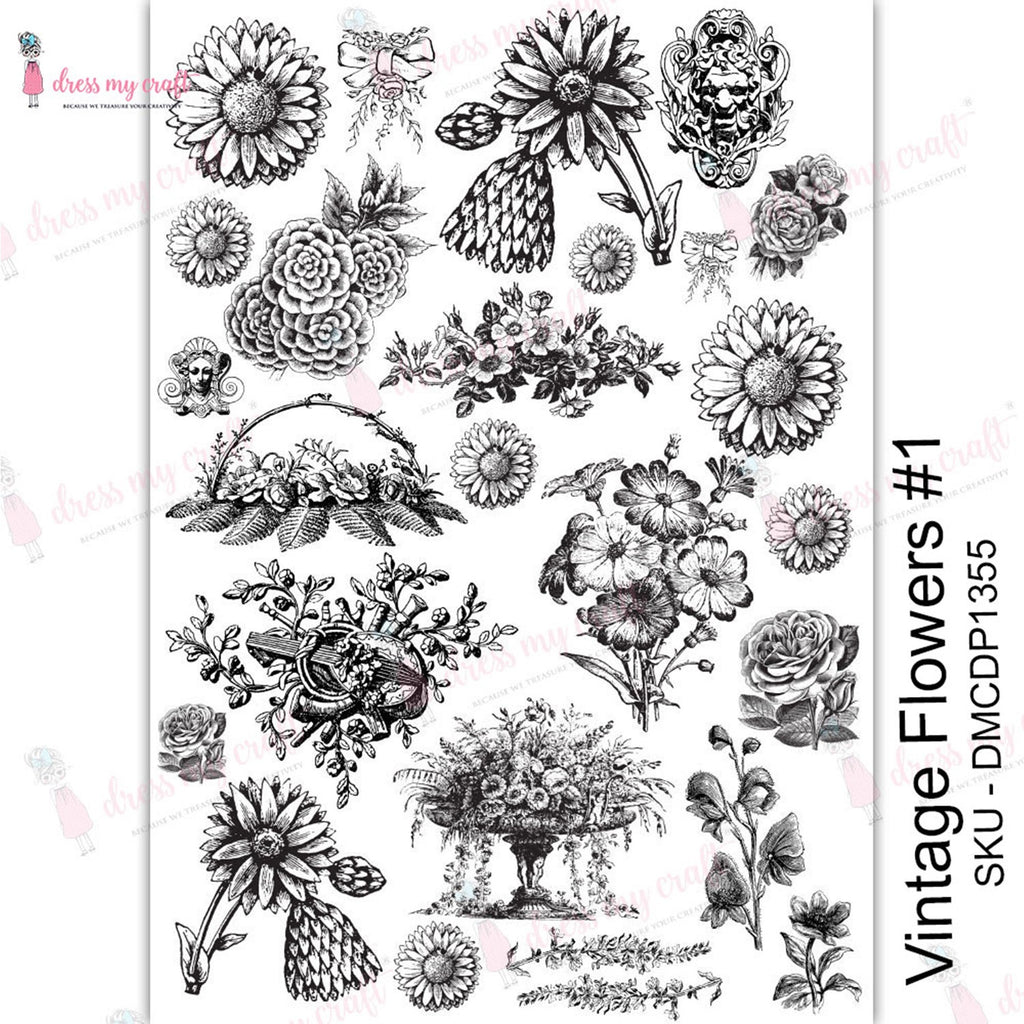 Shop Vintage Elements Dress My Craft Transfer Me Papers for Craft Projects. Incredibly beautiful. Vibrant and Crisp transfer image. Perfect for Furniture Upcycle, DIY projects, Craft projects, Mixed Media, Decoupage Art and more.