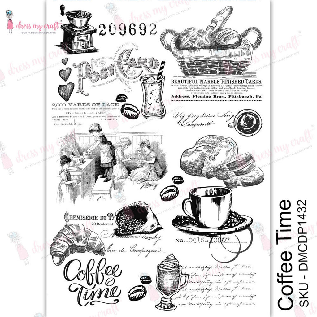 Shop Coffee Time Dress My Craft Transfer Me Papers for Craft Projects. Incredibly beautiful. Vibrant and Crisp transfer image. Enhances look of Wood, Metal, Plastic, Leather, Marble, Glass
