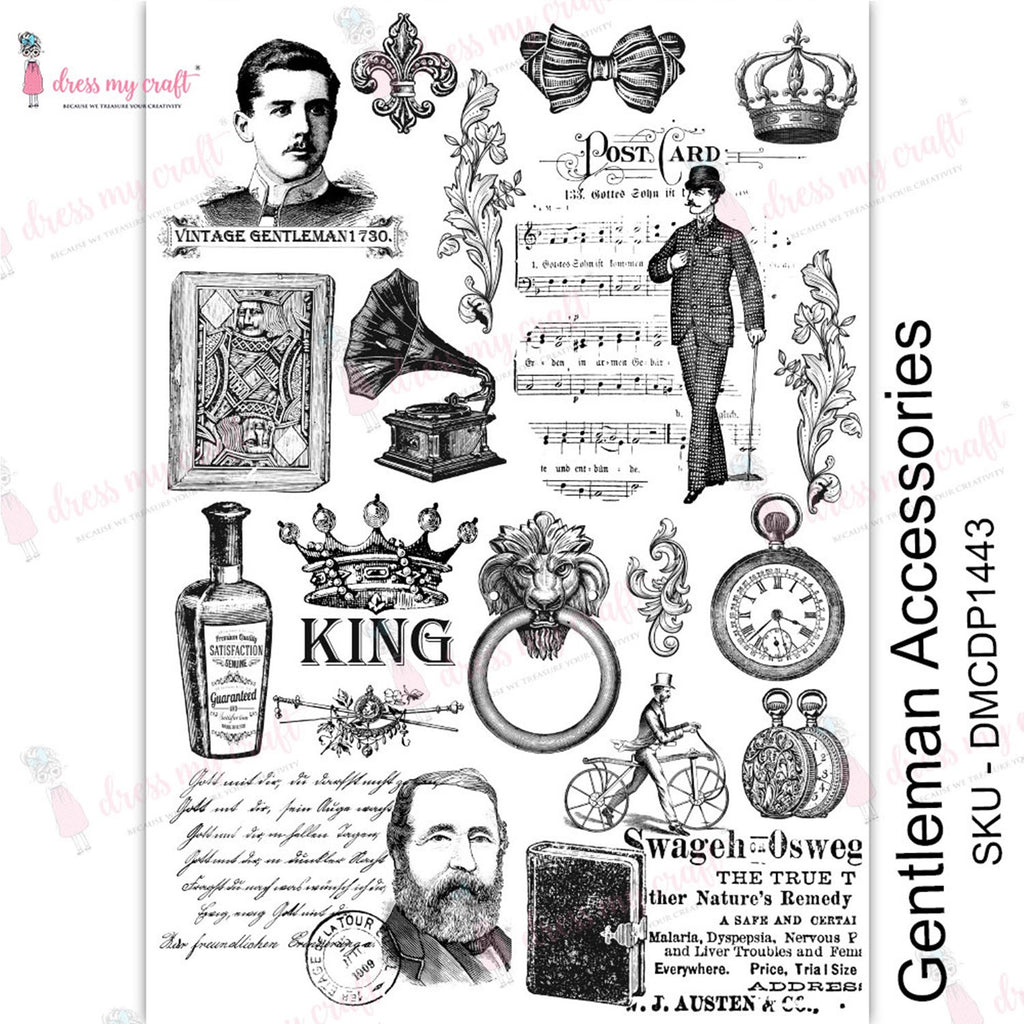 Shop Vintage Gentleman Dress My Craft Transfer Me Papers for Craft Projects. Incredibly beautiful. Vibrant and Crisp transfer image. Perfect for Furniture Upcycle, DIY projects, Craft projects, Mixed Media, Decoupage Art and more.