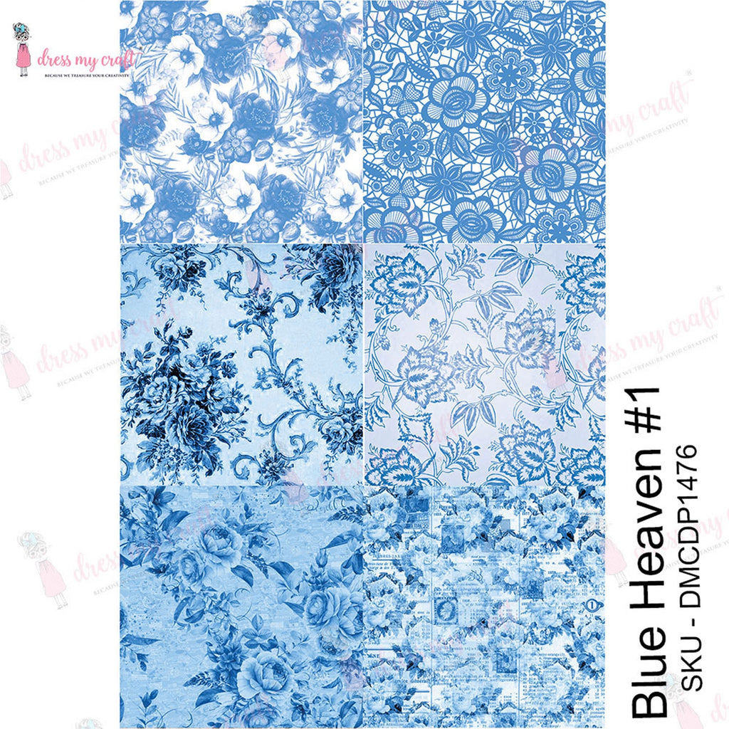 Shop Blue Floral Dress My Craft Transfer Me Papers for Craft Projects. Incredibly beautiful. Vibrant and Crisp transfer image. Perfect for Furniture Upcycle, DIY projects, Craft projects, Mixed Media, Decoupage Art and more.