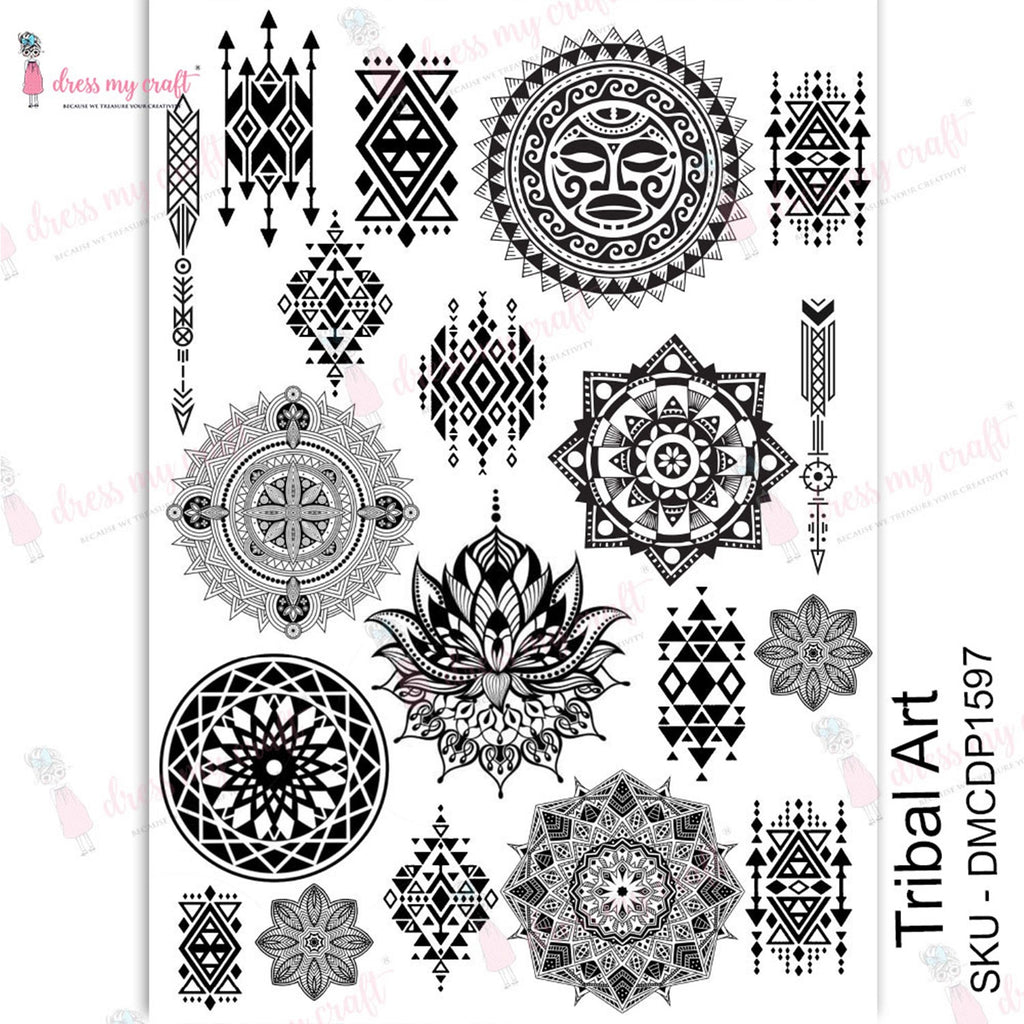 Shop Tribal Art Dress My Craft Transfer Me Papers for Craft Projects. Incredibly beautiful. Vibrant and Crisp transfer image. Perfect for Furniture Upcycle, DIY projects, Craft projects, Mixed Media, Decoupage Art and more.