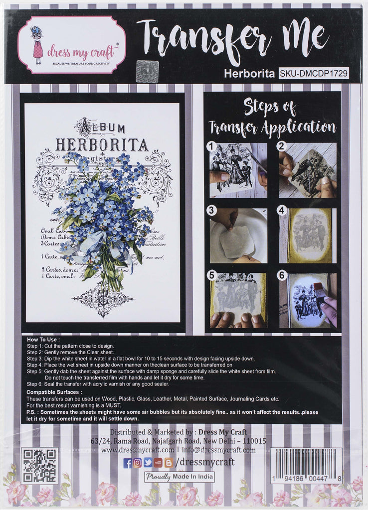 Shop Herborita Blue Floral Dress My Craft Transfer Me Papers for Craft Projects. Incredibly beautiful. Vibrant and Crisp transfer image. Perfect for Furniture Upcycle, DIY projects, Craft projects, Mixed Media, Decoupage Art and more.