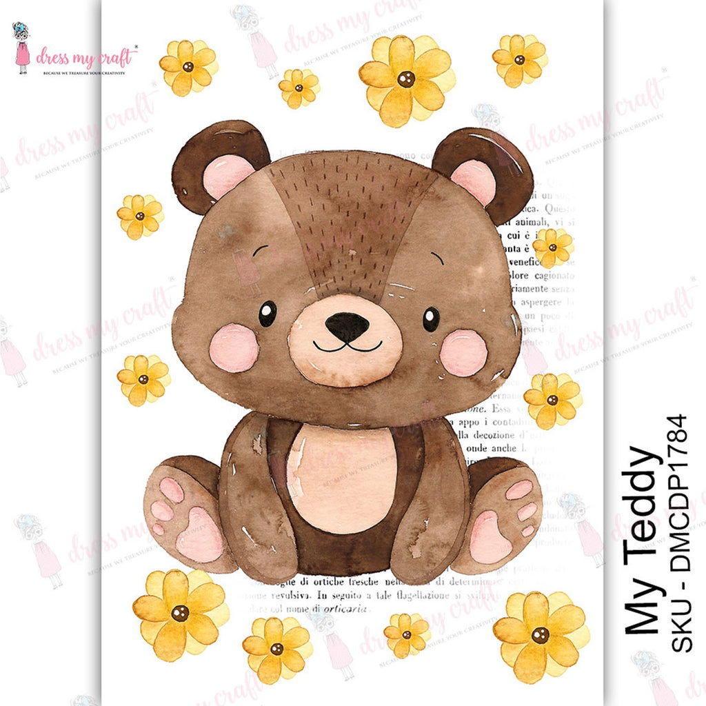 Shop My Teddy bear with yellow flowers Dress My Craft Transfer Me Papers for Craft Projects. Incredibly beautiful. Vibrant and Crisp transfer image. Enhances look of Wood, Metal, Plastic, Leather, Marble, Glass