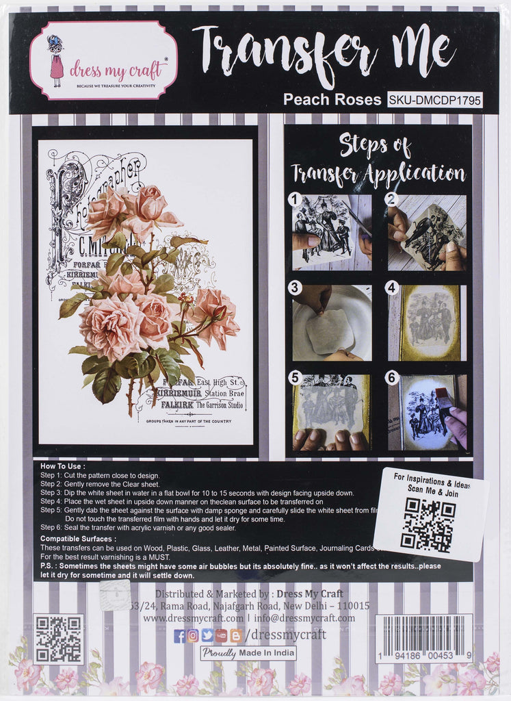 Shop Peach Roses Dress My Craft Transfer Me Papers for Craft Projects. Incredibly beautiful. Vibrant and Crisp transfer image. Perfect for Furniture Upcycle, DIY projects, Craft projects, Mixed Media, Decoupage Art and more.