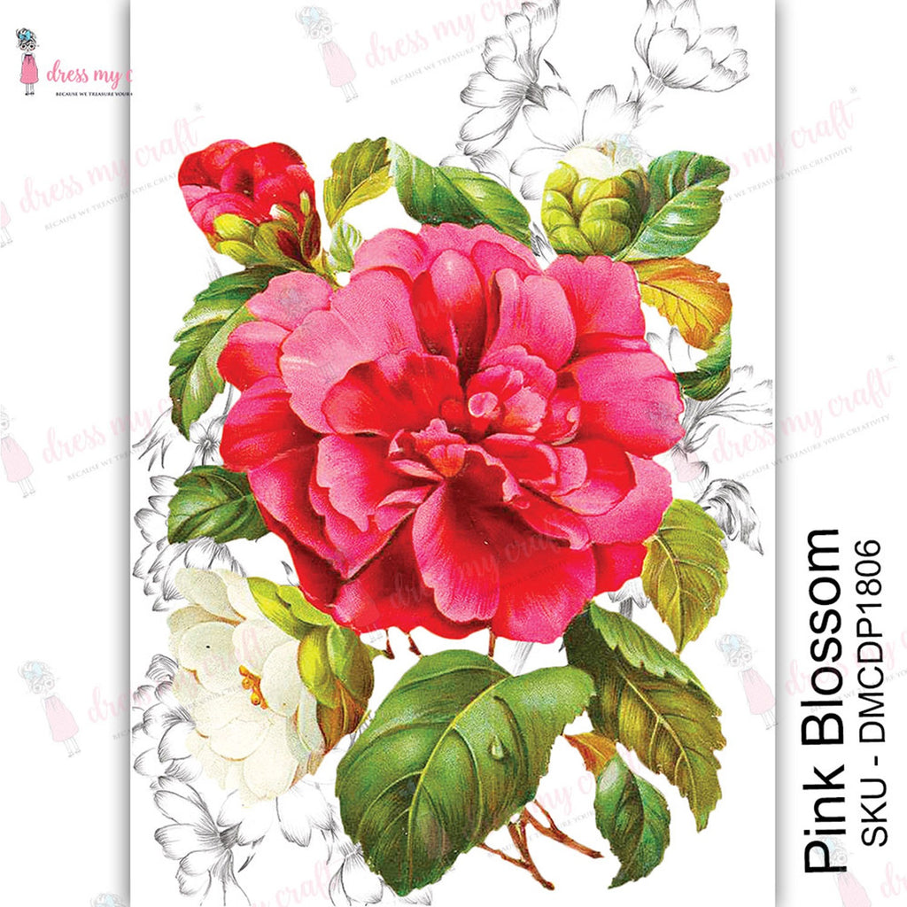 Shop Pink Blossom Dress My Craft Transfer Me Papers for Craft Projects. Incredibly beautiful. Vibrant and Crisp transfer image. Perfect for Furniture Upcycle, DIY projects, Craft projects, Mixed Media, Decoupage Art and more.