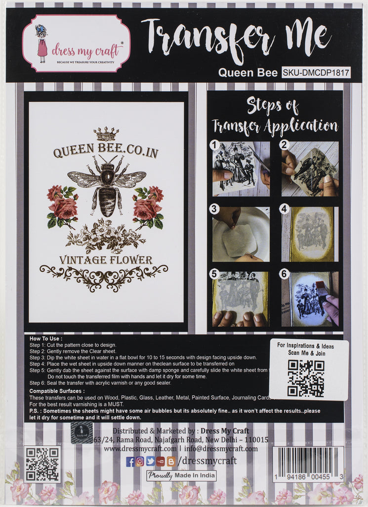 Shop Queen Bee Dress My Craft Transfer Me Papers for Craft Projects. Incredibly beautiful. Vibrant and Crisp transfer image. Perfect for Furniture Upcycle, DIY projects, Craft projects, Mixed Media, Decoupage Art and more.
