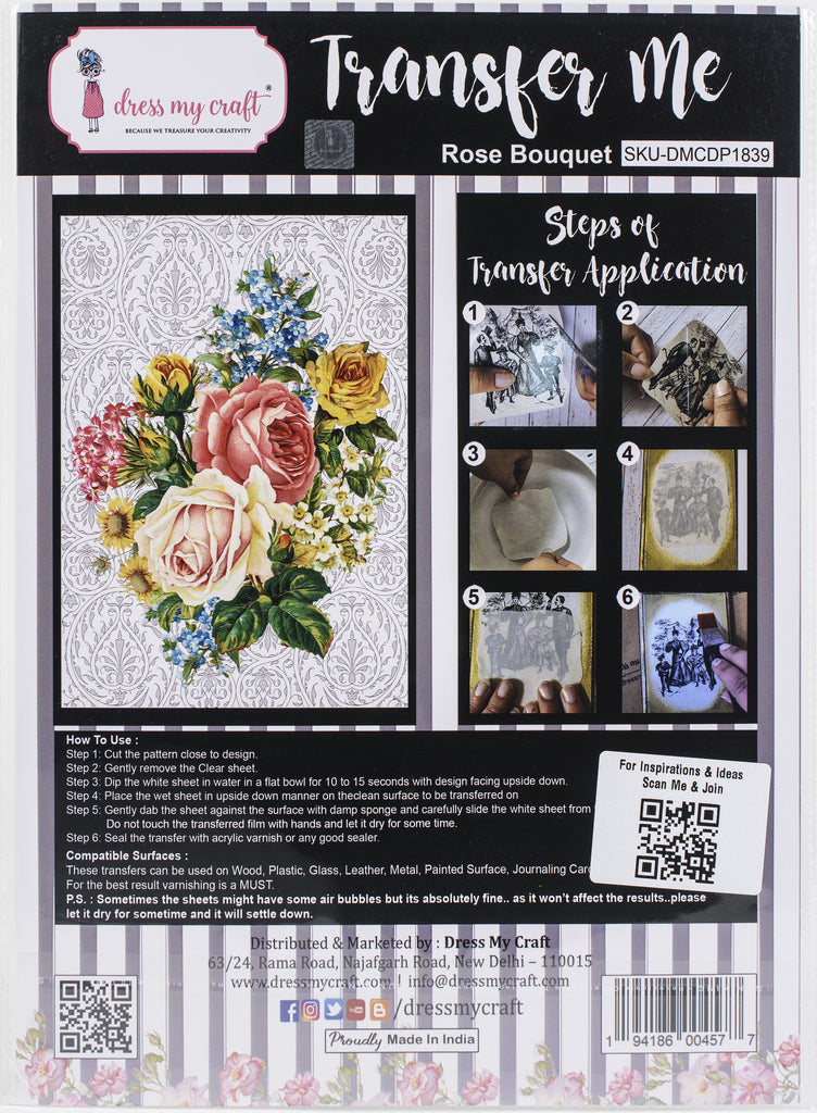 Shop Rose Boquet Dress My Craft Transfer Me Papers for Craft Projects. Incredibly beautiful. Vibrant and Crisp transfer image. Perfect for Furniture Upcycle, DIY projects, Craft projects, Mixed Media, Decoupage Art and more.