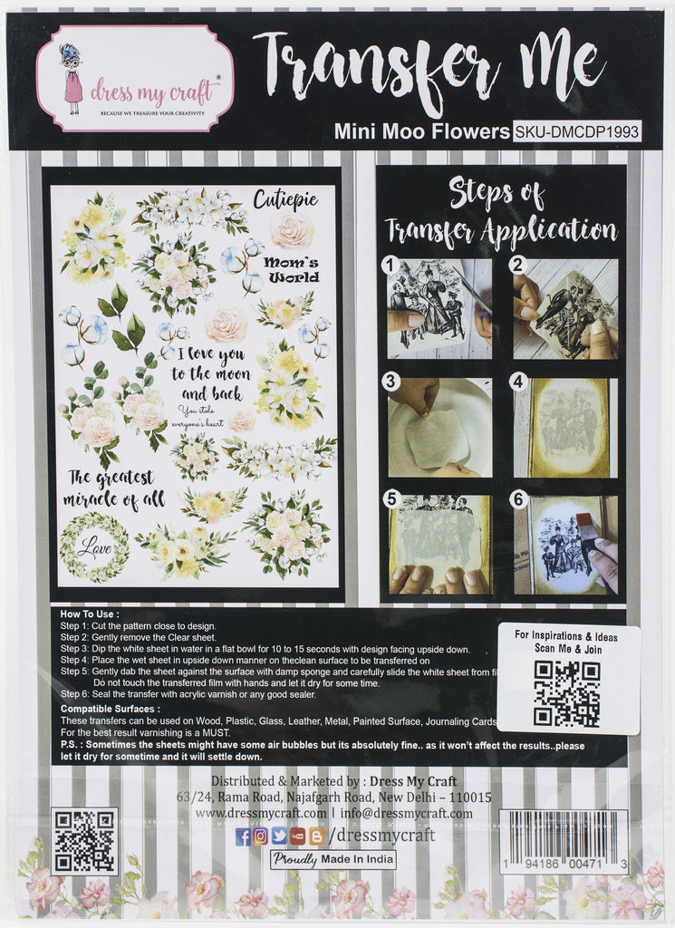 Shop Floral Sentiments Dress My Craft Transfer Me Papers for Craft Projects. Incredibly beautiful. Vibrant and Crisp transfer image. Perfect for Furniture Upcycle, DIY projects, Craft projects, Mixed Media, Decoupage Art and more.